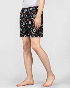 Black Casino Mens Boxers. Whats Down men's printed cotton poplin boxers, front view