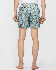 Blue Doodles Mens Boxers. Whats Down men's printed cotton poplin boxers, back view