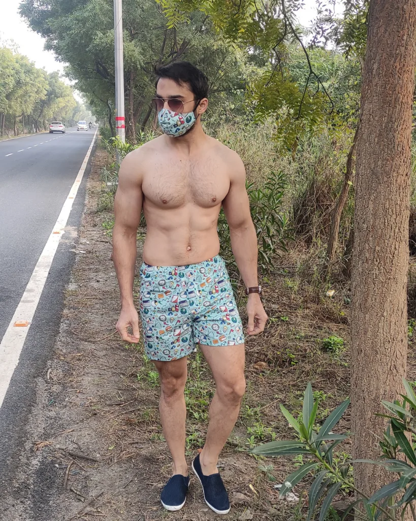 Blue Doodles Mens Boxers. Whats Down men's printed cotton poplin boxers, side view