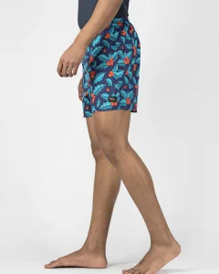 Blue Mistletoe Mens Boxers. Whats Down men's printed cotton poplin boxers, back view