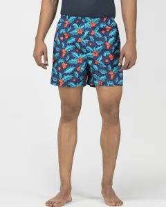 Blue Mistletoe Mens Boxers. Whats Down men's printed cotton poplin boxers, front view