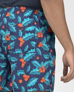 Blue Mistletoe Mens Boxers. Whats Down men's printed cotton poplin boxers, on model