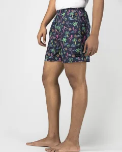 Blue Nautical Mens Boxers. Whats Down men's printed cotton poplin boxers, back view