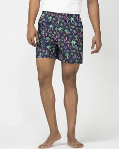 Blue Nautical Mens Boxers. Whats Down men's printed cotton poplin boxers, front view