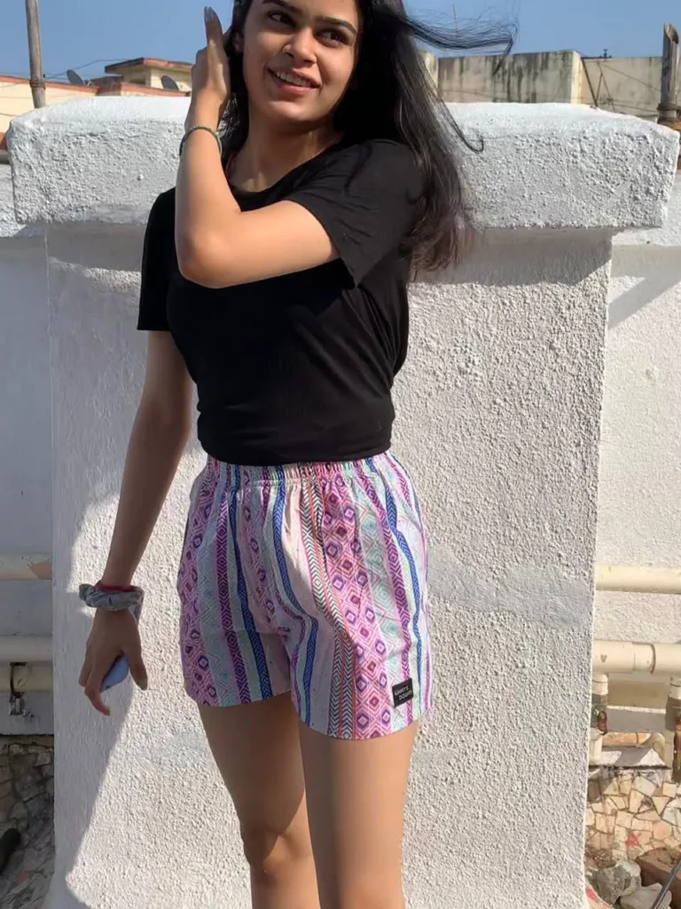 Woman in Whats Down Multicolour Vertical Boho striped printed boxers. Photo 2