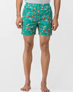 Green Musical Mens Boxers. Whats Down men's printed cotton poplin boxers, side view