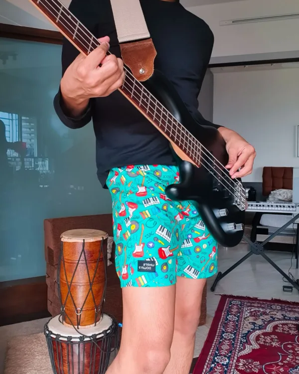 Green Musical Mens Boxers. Whats Down men's printed cotton poplin boxers, print close-up