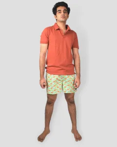 Green Sher Khan Mens Boxers. Whats Down men's printed cotton poplin boxers, waistband detail